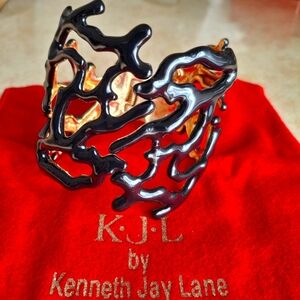 Kenneth Jay Lane Caribbean Coral Black and Gold Openwork Cuff